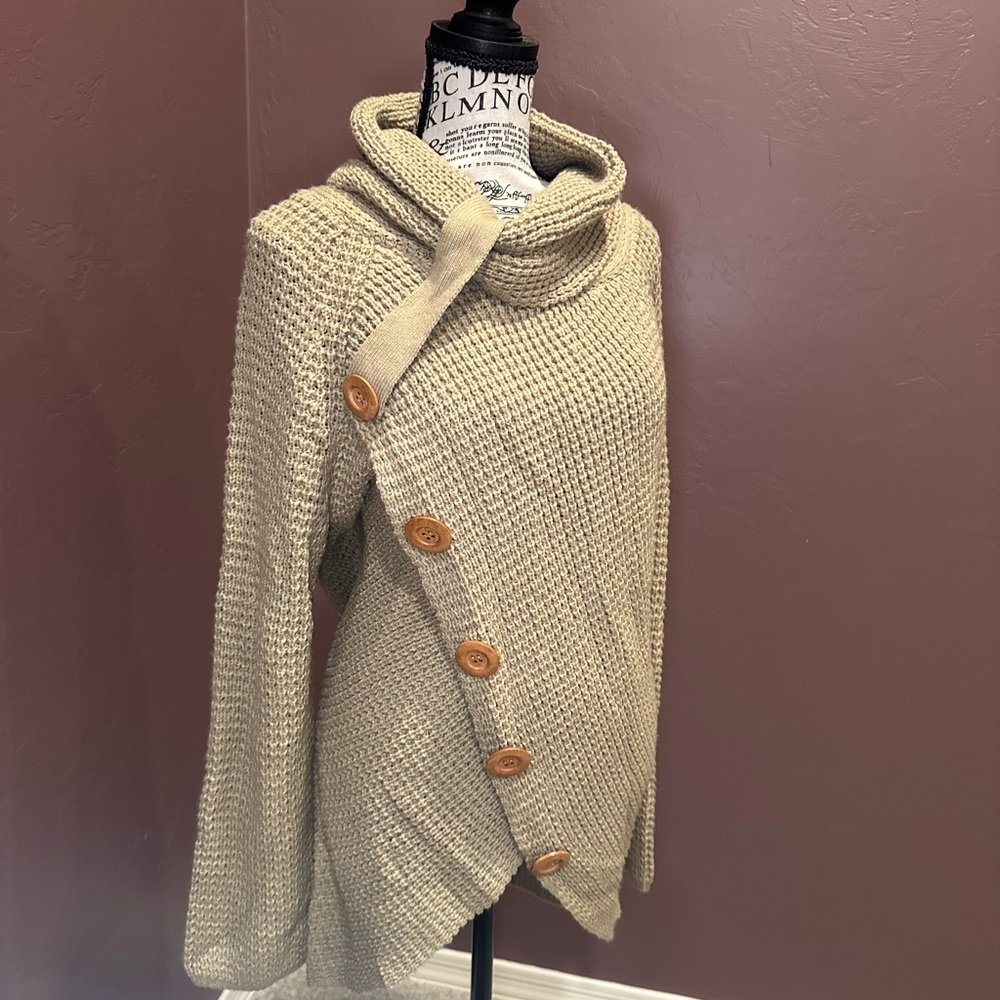 Cozy Asymmetrical Button Sweater - Cream